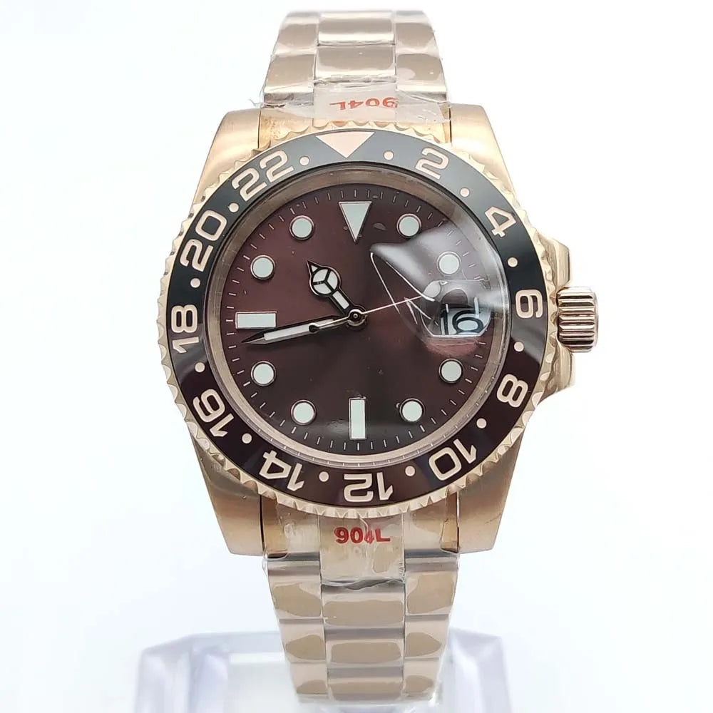 40mm Luxury Rose Gold Men's Watch Sapphire Perspective Back Automatic Watch Mechanical Gold Watch NH35 Stainless Steel Sport
