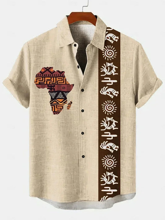 Autumn Ethnic Style Graphic 3D Print Holiday Button Men Clothing Luxury Men's Shirt Casual Short Sleeve Retro Shirt Man Top