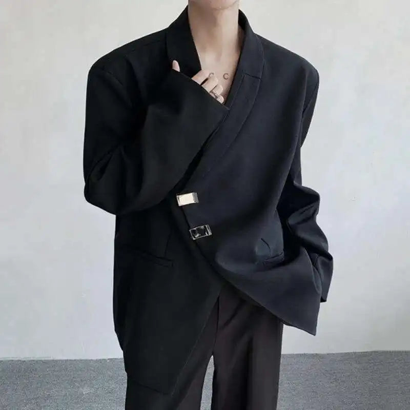 IEFB Metal Button Design Men's Blazers Shawl Collar Oblique Placket Design Casual Clothing Solid Color Male Suit Jackets 9W957