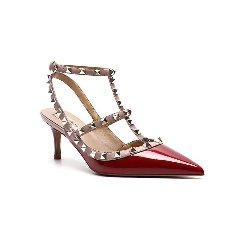 Nude Women's Gladiator sandals Summer 2025 Luxury With Ankle Strap Pointed Toe Fashion Rivet High Heels Party Ladies Shoes Women