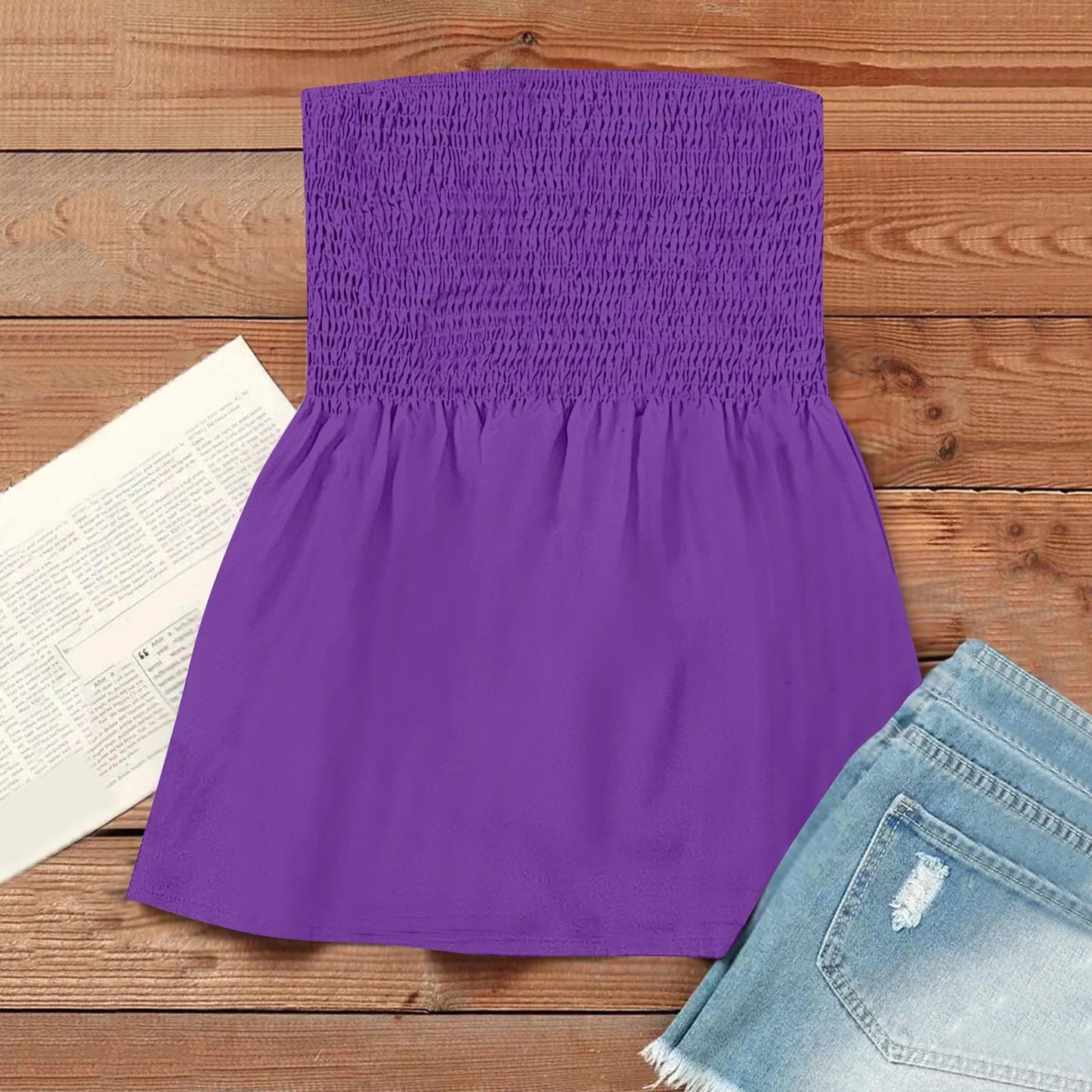 Sexy Streetwear Tops 2024 New Summer Sexy Backless Strapless Beach Top Female Chic Solid Color Korean Style Pleated Tube Top