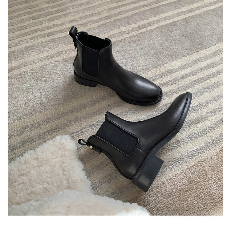 2026 Autumn/Winter Ankle Boots Women Basic Chelsea Botas Mujer Low Thick Heels Short Booties PU Leather Slip On Stretch Botines