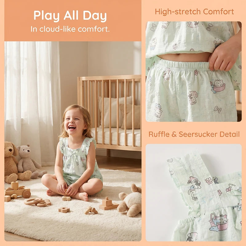 2026 Summer Girls Casual Clothes Set Strap Dress Top Floral Print Shorts Outfits Skin Friendly Playwear 2-8Y Kids Suits
