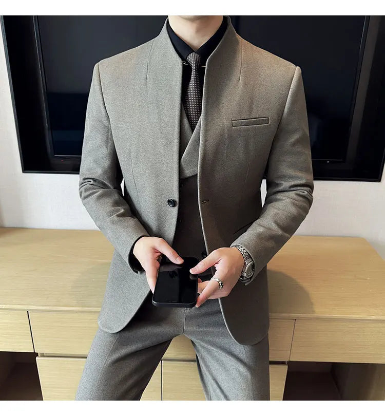 Korean Style Men's Suit Set Slim Fit Business Suit Wool Blazer Two-piece set Elegant Social Formal Men's Clothing 5XL-M