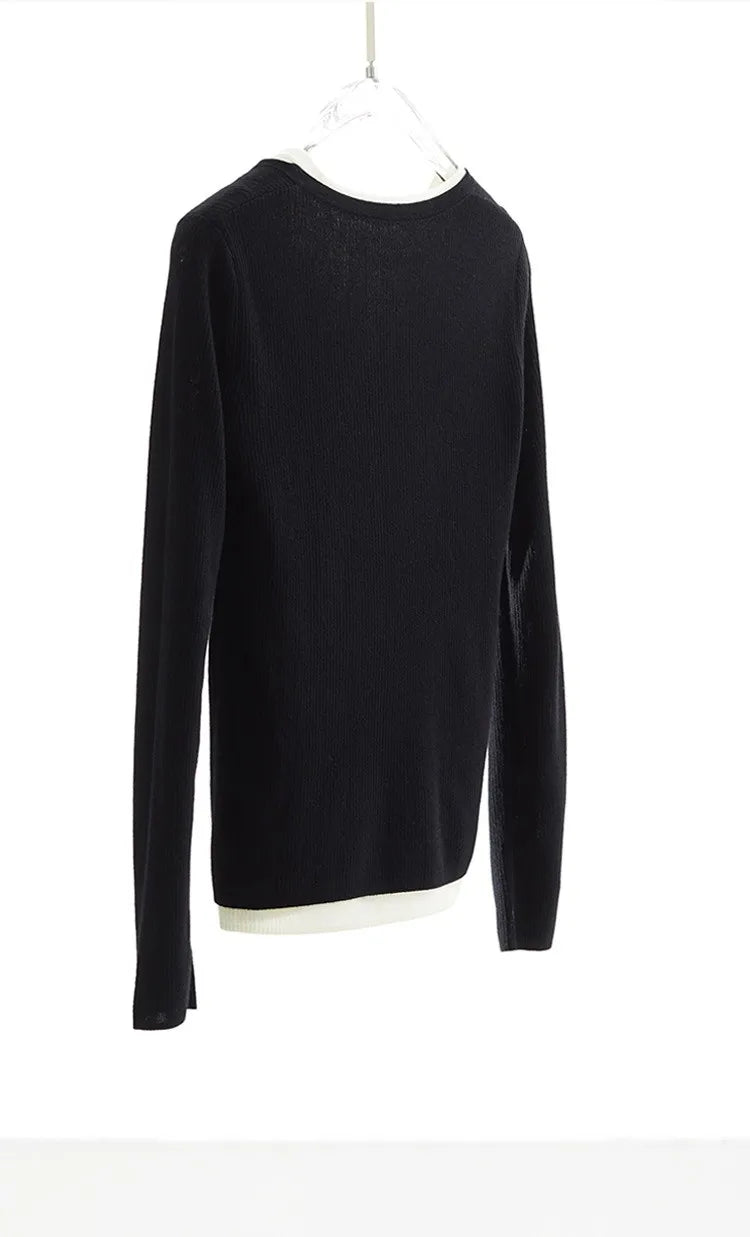 Super Comfortable to Wear~ 2025 Autumn and Winter New Style Faux Two-Piece Knit Sweater for Women, High-End Wool Sweater Top