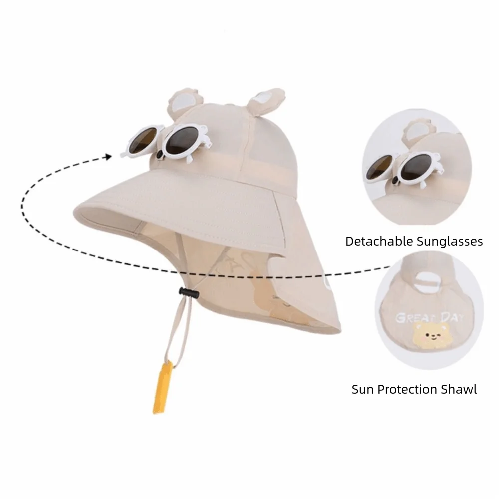 Big Brim Children's Sun Hat Sun Protection Extended Shawl Children Beach Cap Neck Cover Breathable Cartoon Fisherman Hat