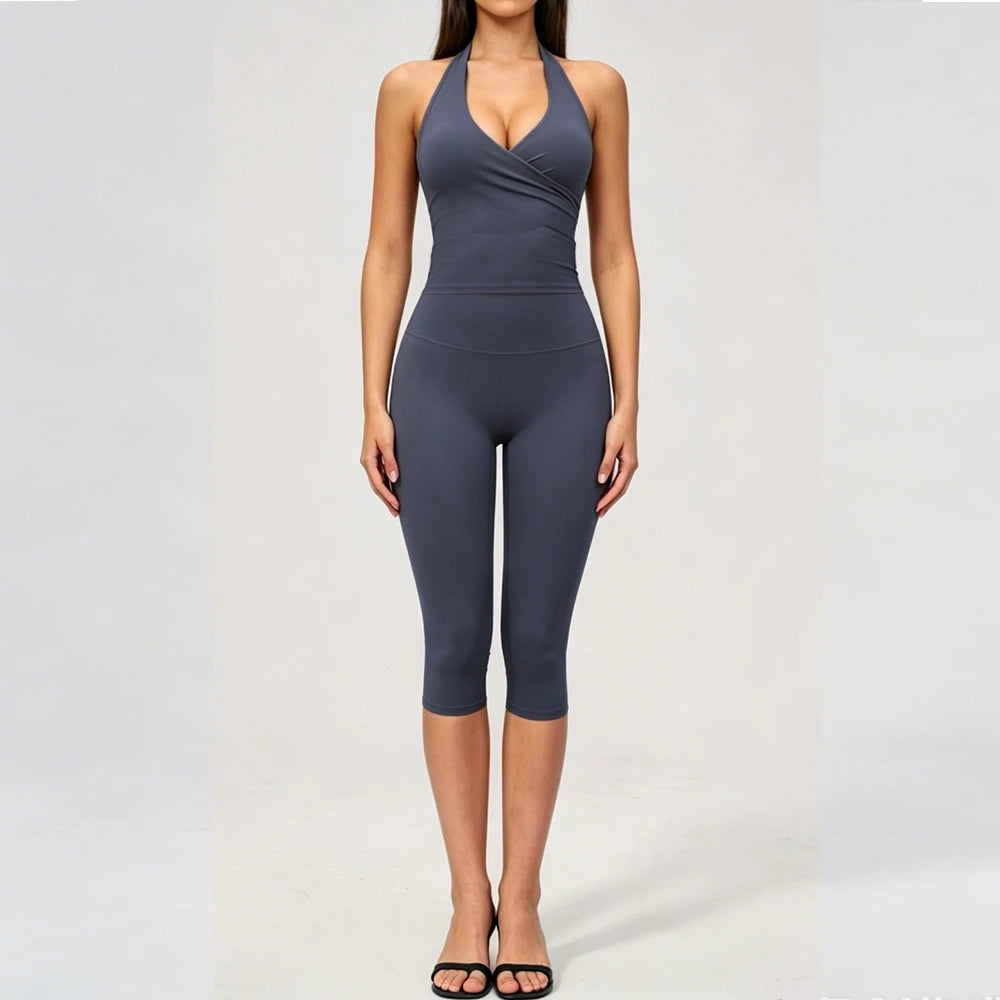 Sports Set 2 Pieces Yoga Set Sexy Women's Sports Set Quick Dry Fitness Set Gym Running Slim Capri Pants Leisure and Fashion Sets
