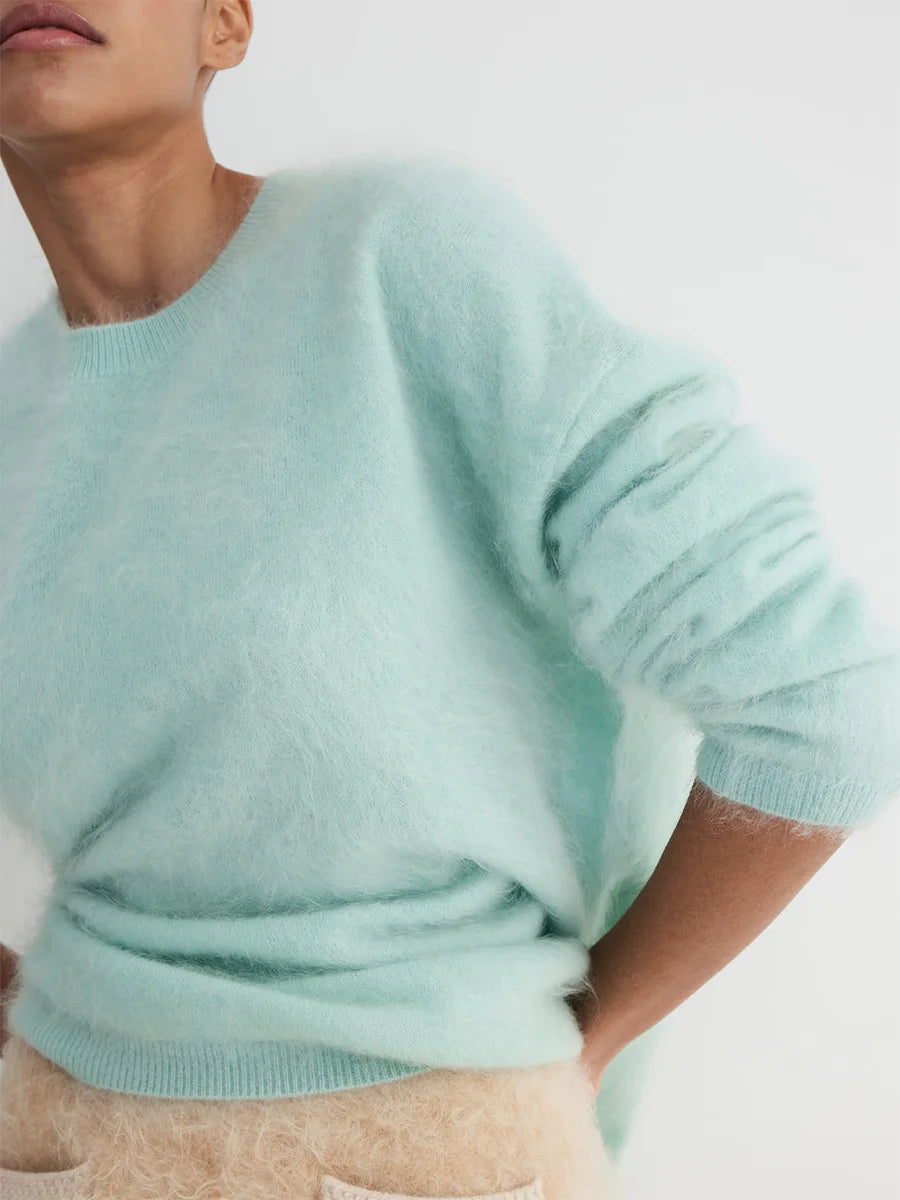 Blubelle Women's Autumn Winter Solid Color Knit Sweater O-Neck Long Sleeve Loose Fit Casual Relaxed Fashion Pullovers