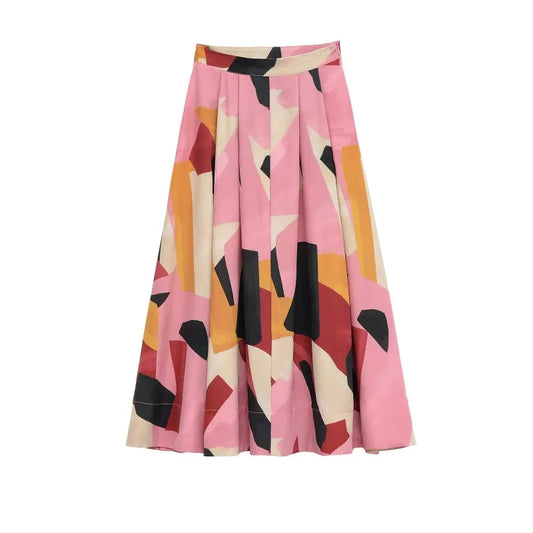 Women's Skirt Bohemian Fashion Vintage Harajuku Y2k Kawaii Elegant Midi Summer Satin High Waist A-line Female Cute Skirts