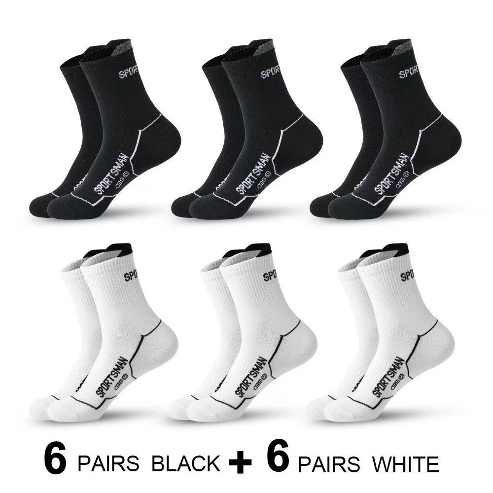 6/12 Pairs Men Mid Length Sports Socks Fashionable Geometric Patterns Breathable Odor Resistant Running Cycling Basketball Socks