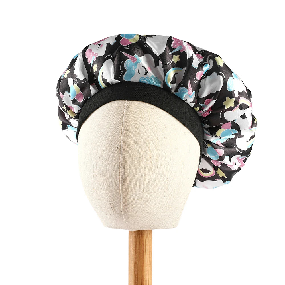 Fashion New African Children Adjustable Printing Ankara Satin Bonnet Sleep Cap Baby Kids Satin Bonnet Sleep Hat Silk Shower Cap