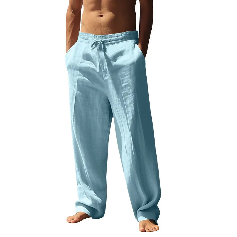 Cotton linen men's pants 2025 summer new loose casual pants high waisted breathable plus size Haren pants slimming wide trousers