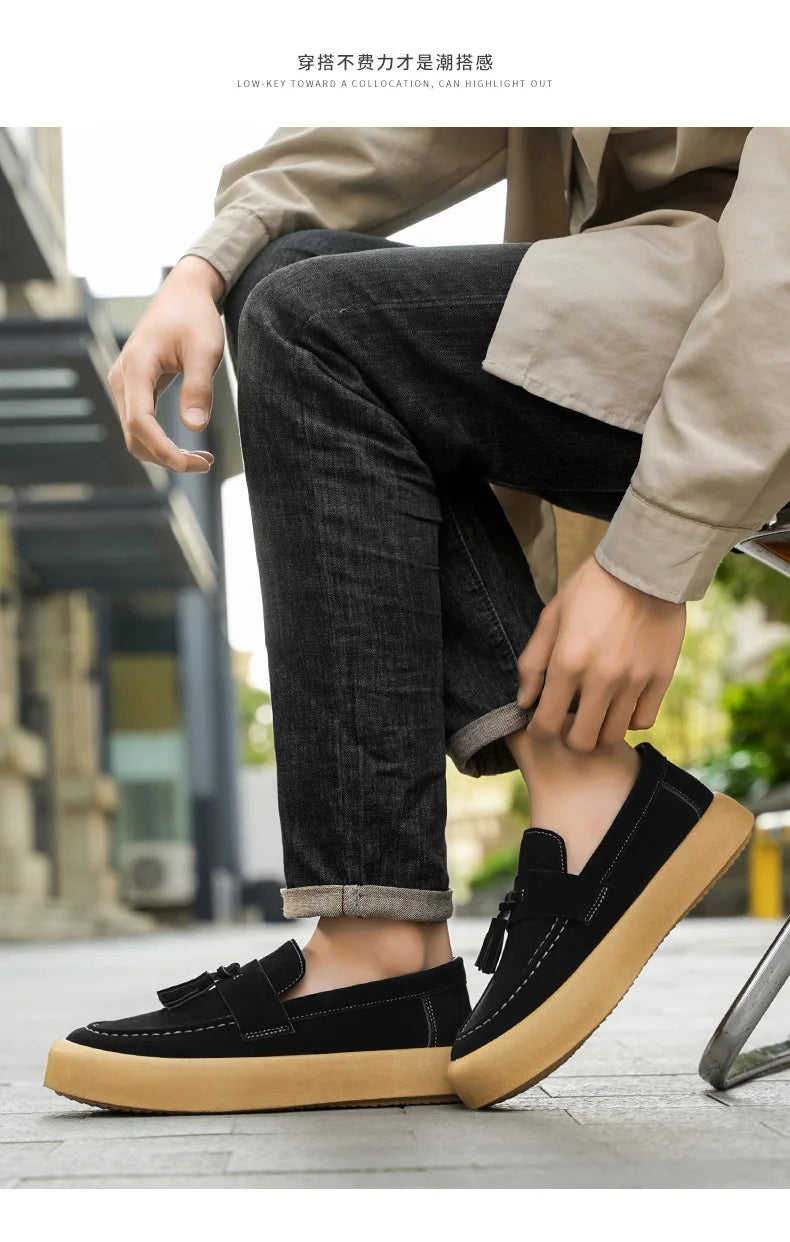 Mens Loafers Tassel Shoes Autumn  Fours Season British Style Fashion Casual Shoes Trendy Platform Anti Slip Vulcanized Shoes