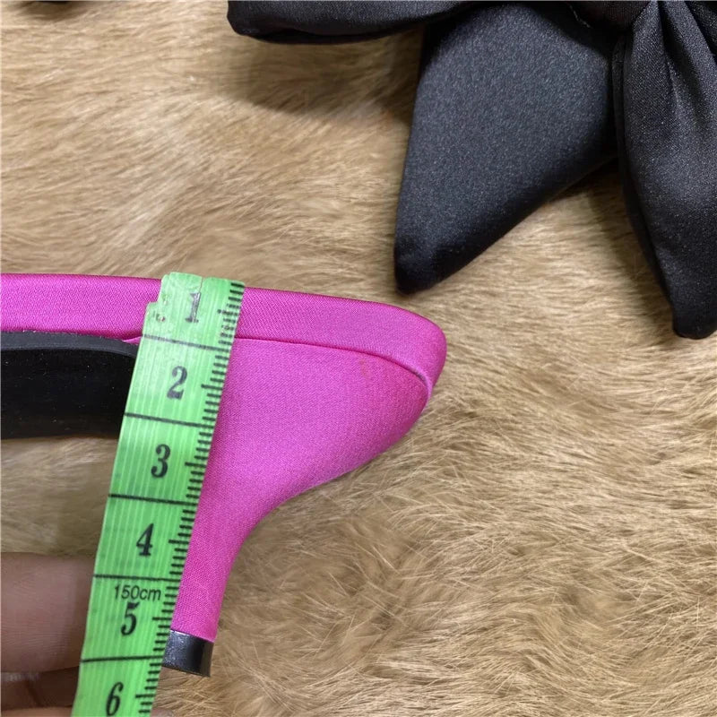 2024 Spring Pointed Toe Stiletto Heel Kitten Heels Bow Heel-Free Slippers for Women