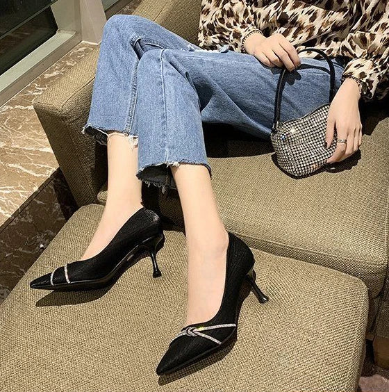 Ladies Pumps Black Rhinestone Diamond Wedding Bride Shoe with Heel Women's Shoes Crystals Elegant Dress A Lastest Wholesale Chic