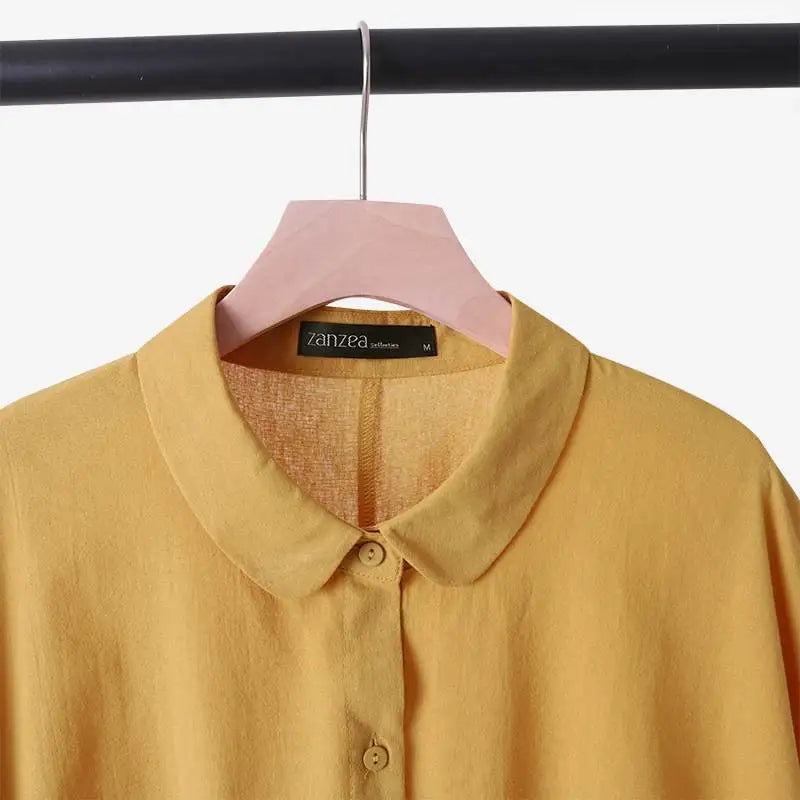 ZANZEA Summer Fashion Lapel Neck Shirt Women Elegant 3/4 Sleeve Blouse Work Buttons Down Tops Tunic Female Casual Loose Blusas