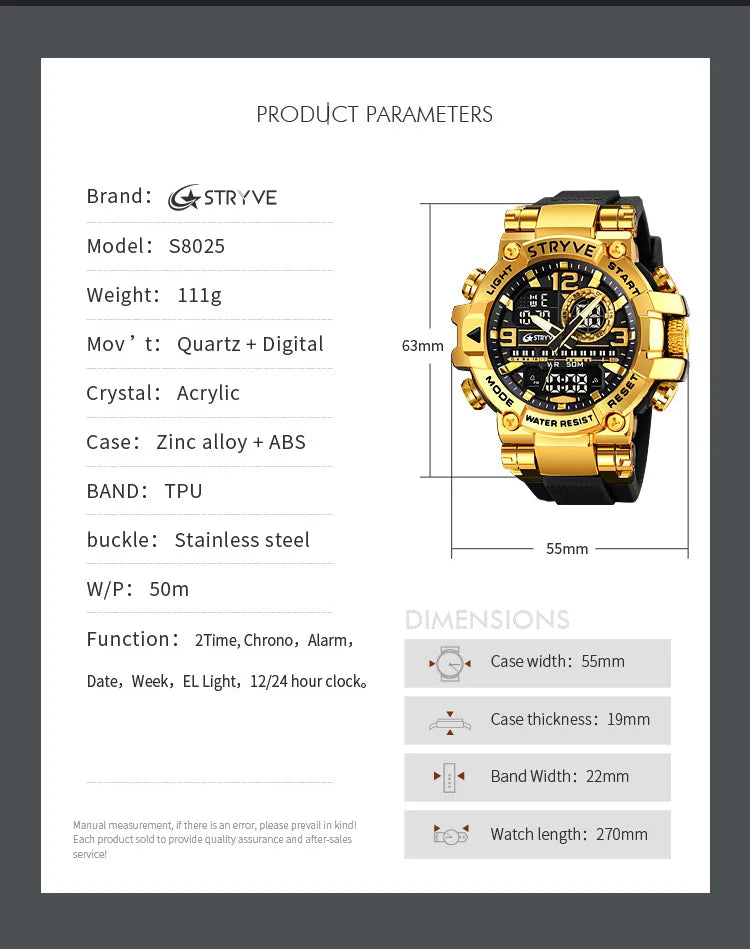 Fashion Stryve Watches S8025 Men's Cool Colorful Sports Digital Watches Fashion Designer Dual Movement Men's Wrist Watch