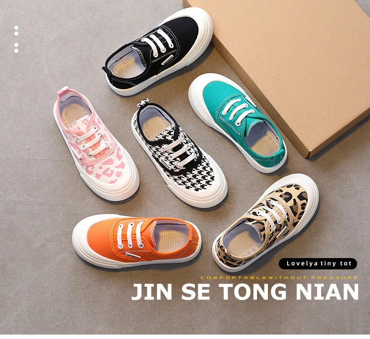 Children Sport Canvas Shoes Boys Casual Shoes Girls Soft Sole One-legged Cloth Fashion Student Single Shoes Flats