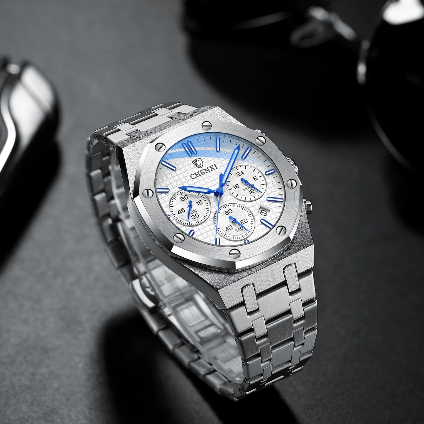 CHENXI Luxury Business Stainless Steel Men's Watches Quartz Movement Waterproof Round Dial Multifunctional Watch for Men