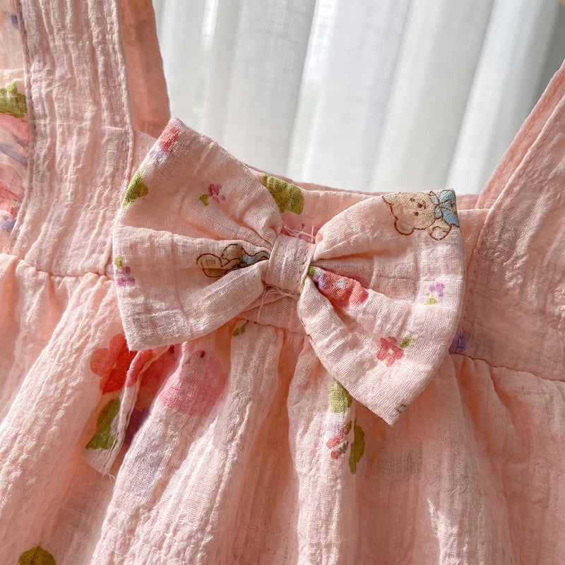 2026 Summer Girls Casual Clothes Set Strap Dress Top Floral Print Shorts Outfits Skin Friendly Playwear 2-8Y Kids Suits