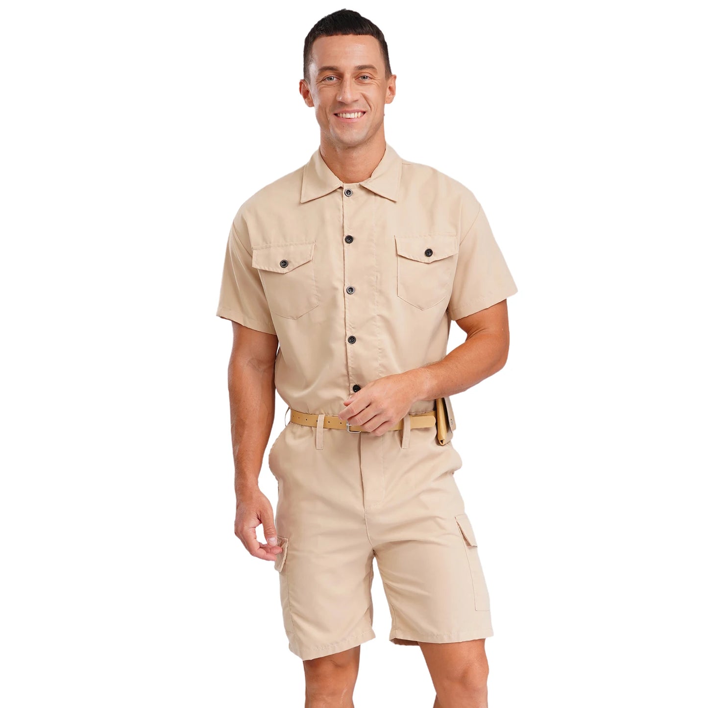 Mens Overalls Work Cargo Jumpsuit with Purse And Belt Workshop Uniform Multi-pocket Shorts Bottom Coveralls Rompers Work Wear