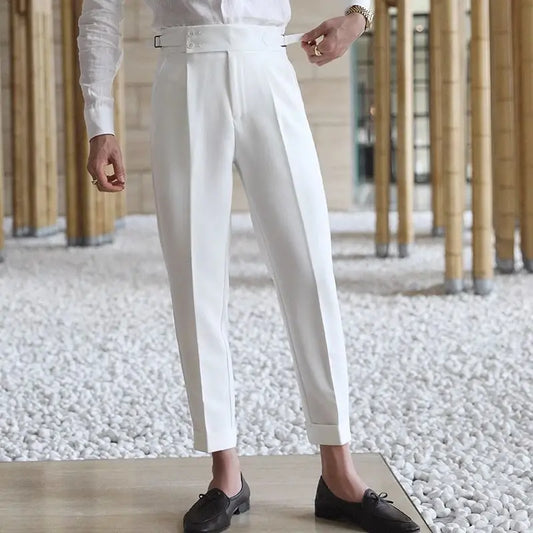 Straight Man Suits Pants Social Tailoring Business High Waist Trousers for Men Summer 2025 Formal New in Work Wear Elegant Up