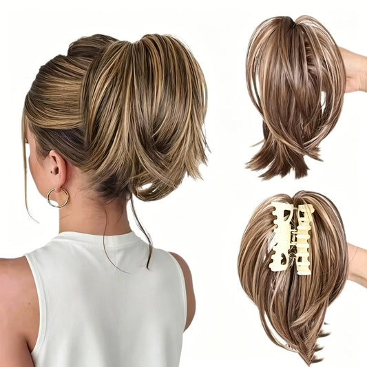 Synthetic Messy Bun Hair Piece Claw Clip in  Piece  Curly Short High Ponytail Extension Tousled Updo For Girls
