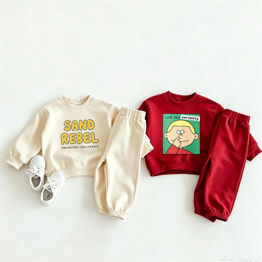 Toddler Fashion Casual Clothes Long-sleeved Outfits Baby Girls Cartoon Sweatshirts+Pants Two Piece Set Outer Wear Kids Tracksuit