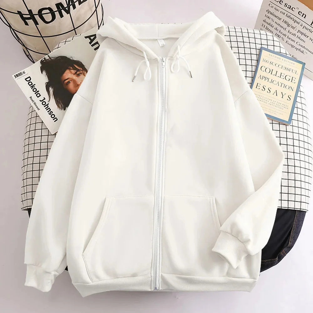25 High Street Hoodie Men Solid Color Zip Up Long Sleeve Loose Jacket Coats Casual Hooded Sweatshirt Y2K Fashion Outdoor Clothes