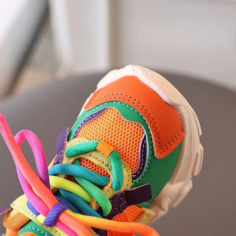 Kids Casual Sports Sneakers Soft Non-slip Sole Comfortable Walking Shoes for Boys Girls Autumn Colorful Style