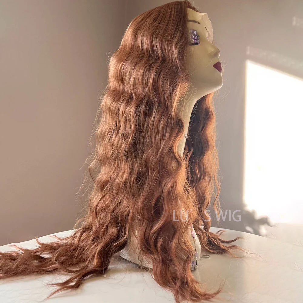 Long Brown Natural Wave Synthetic Hair Lace Wigs for Women Loose  Curly Lace Hair Frontal Brown Wigs Heat Resistnt Cosplay Party
