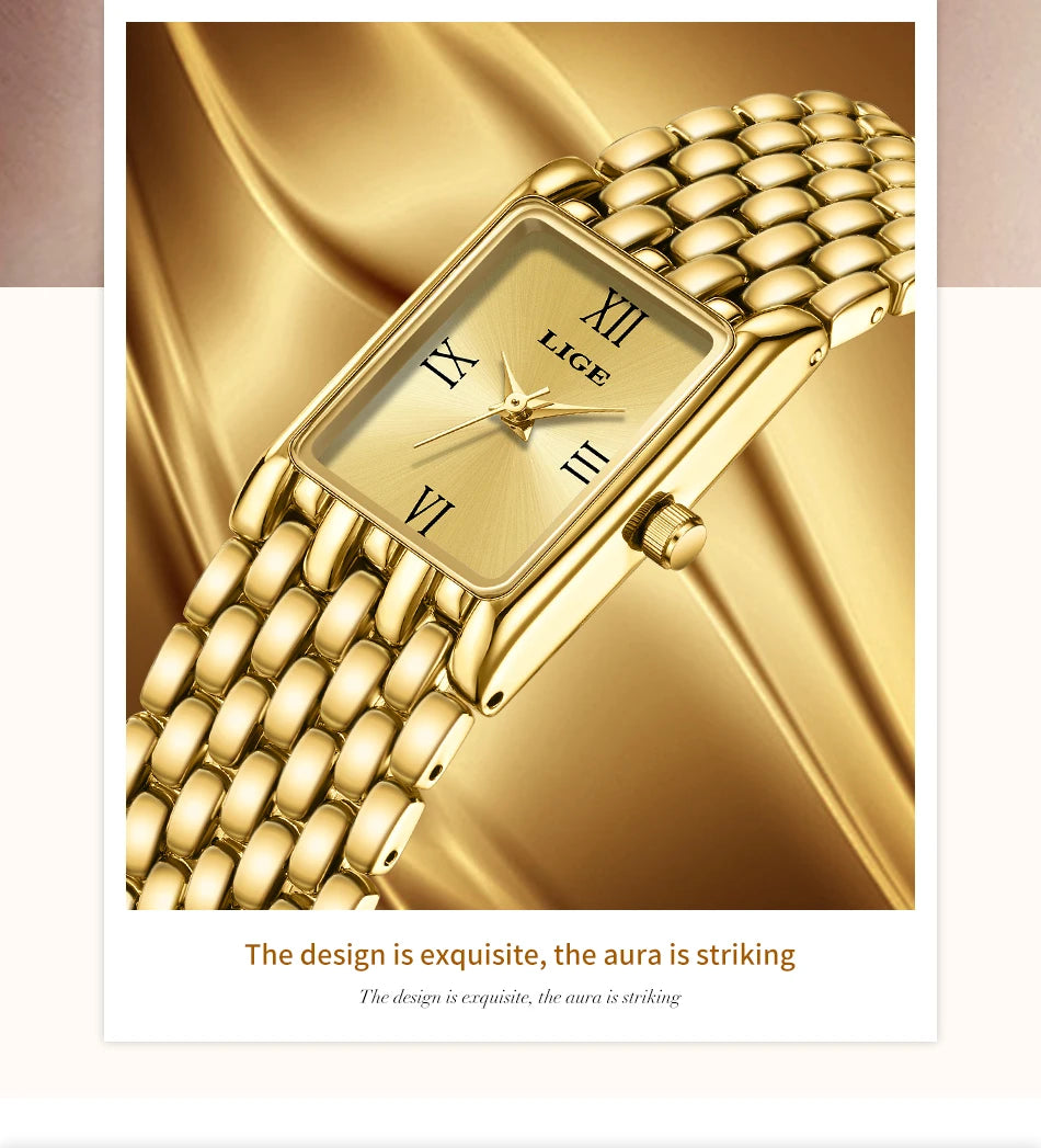 2025 LIGE New Watches Women Fashion Casual Luxury Gifts Womens Waterproof Square Dial Steel Belt Quartz Wrist Watch reloj mujer