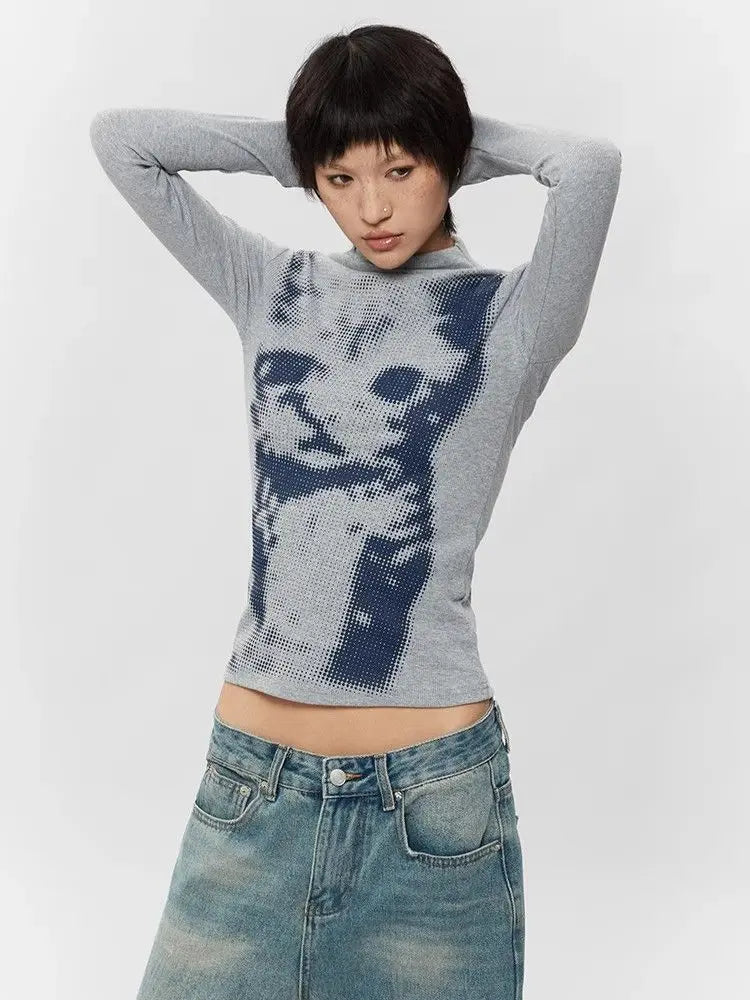 Kimutomo Streetwear Cat Graphic T Shirts Women Long Sleeve Korean Fashion 2000s Clothes Y2k Tees Female Harajuku Spring