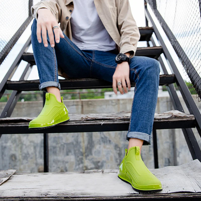 Men's Rain Boots Ankle Waterproof Shoes Men Casual Fishing Work Shoes Slip on Non-slip Rain Shoes Womens Kitchen Rubber Shoe 장화
