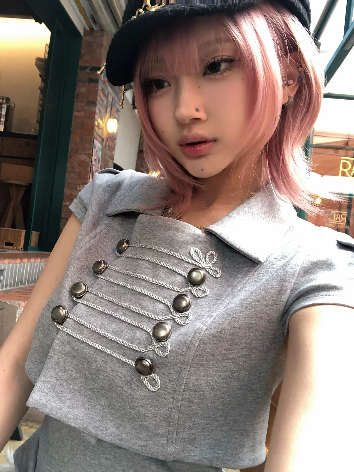 Fashionable American retro Y2K 2026 new Napoleon style short-sleeved lapel shirt t-shirt short-sleeved summer new women's item