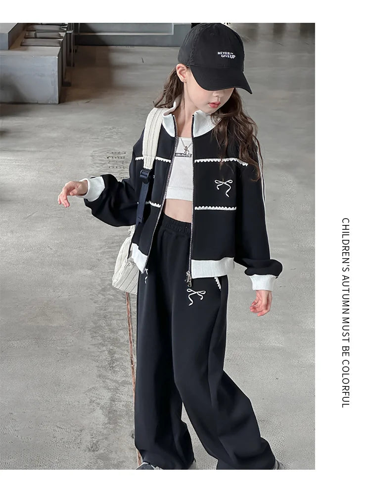 Children's Clothes Sets Girls Sports Suits Spring Autumn Jacket Pants Outdoor Causal Style Tracksuit 2 Piece Teenager Set 5-14Y