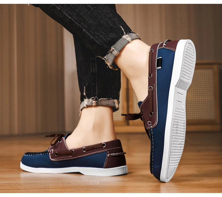 Men Loafers Strap Design Boat Shoes PU Leather High Quality Comfortable Slip-On Soft Flat Driving Shoes For Male Plus Size 40-48