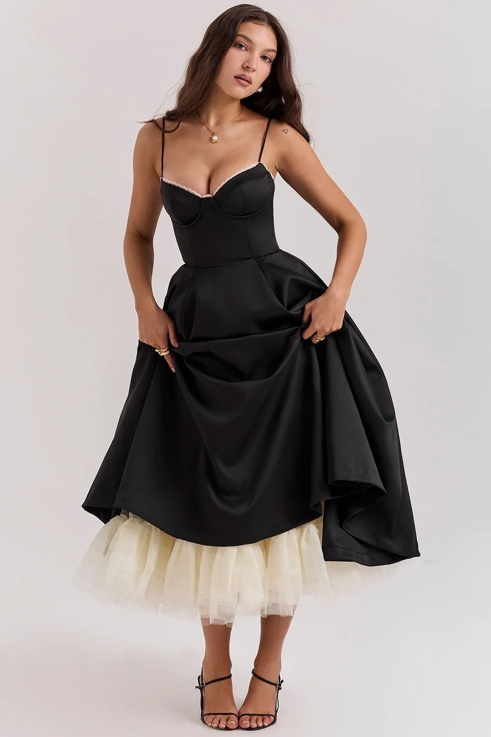 2026 Spring/summer High End Satin Strapless Heavy Industry French Waist Strap Sexy Hot Girl Medium Long Dress Women Elegant