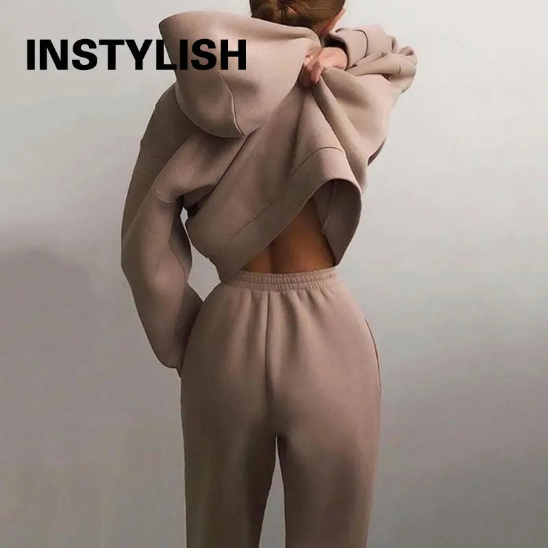 Women Two Piece Sets Tracksuit 2022 Autumn Casual Solid Long Sleeve Hoodie Sweatshirts Female Fashion Oversized Trouser Suits