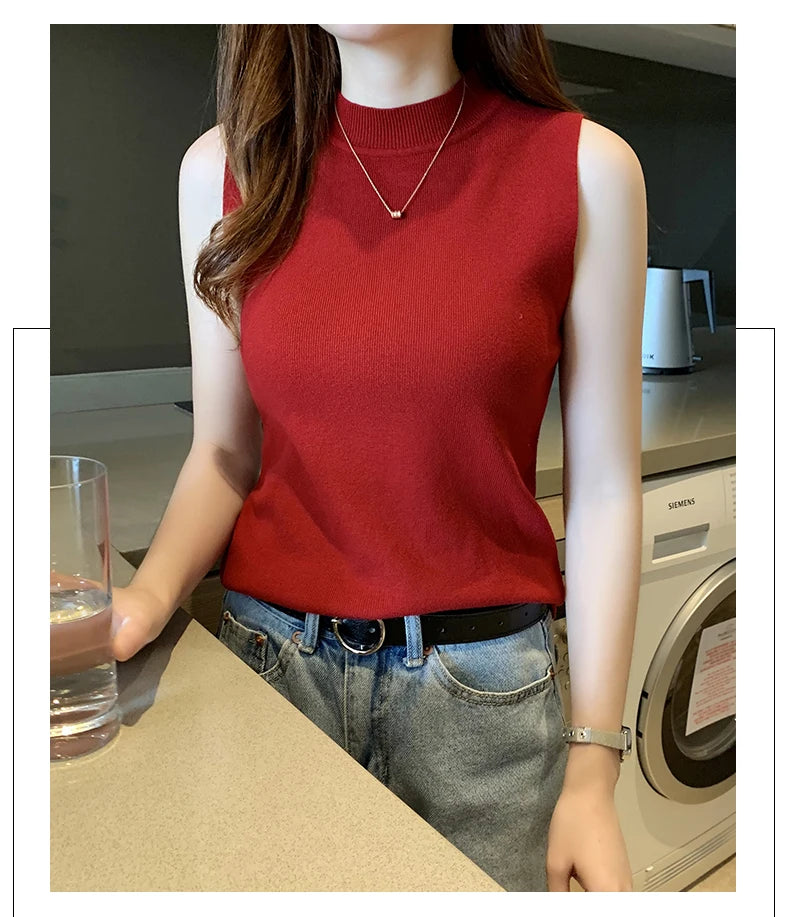 AOSSVIAO 2026 Summer Versatile Knit Sleeveless Tops Women Basic Solid Tank Tops Casual O-neck Slim Thin Tees Female Tops Vest