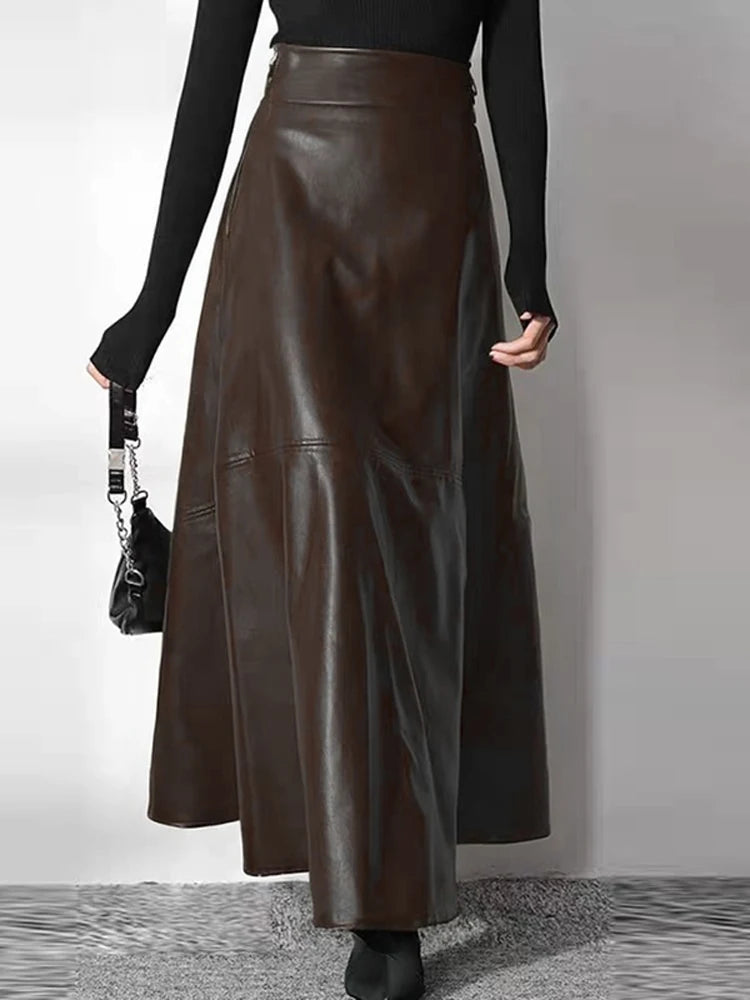 ZANZEA Women's PU Leather Maxi Skirt 2025 Autumn Elegant OL Long Saias Fashion Solid Mujer Faldas Casual High Waist Zipper Jupe