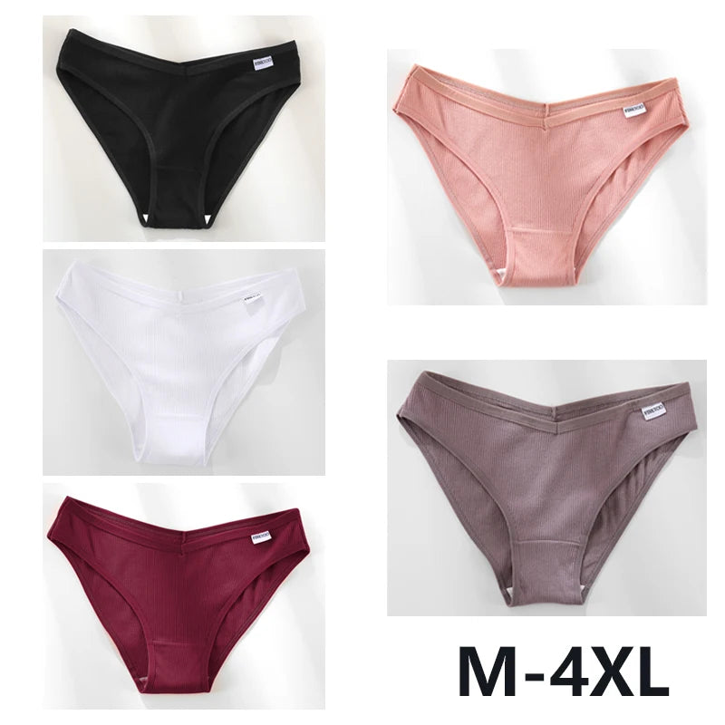 5PCS Women Cotton M-4XL Panties Briefs Female Sexy V Wasit Underwear Ladies Underpants Pantys Girls Plus Size Intimates Lingerie