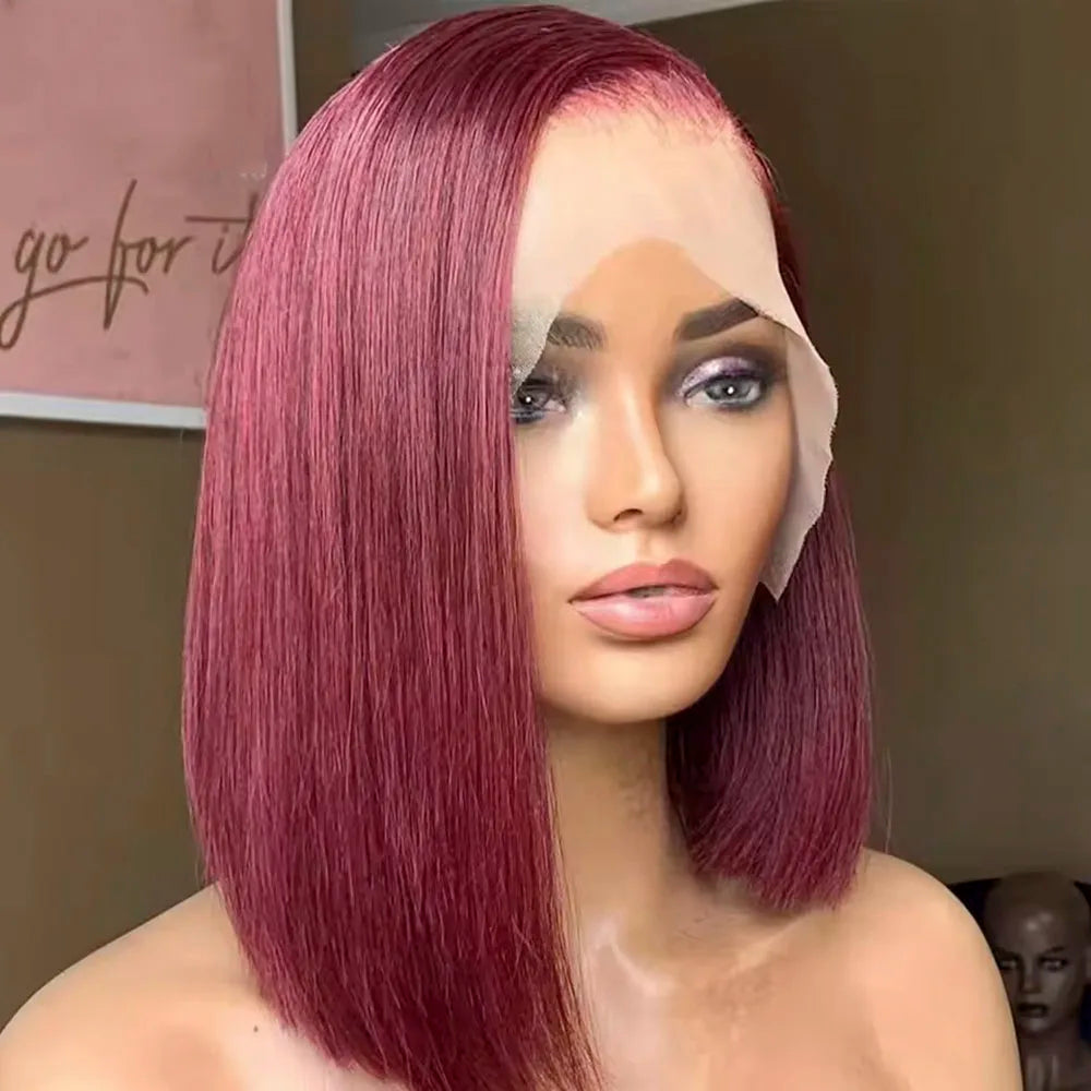 Burgundy HD Transparent Lace Front Human Hair Wigs 99J Red Straight 13x4 Lace Front Wig For Women  4x4 Lace Closure Straight wig