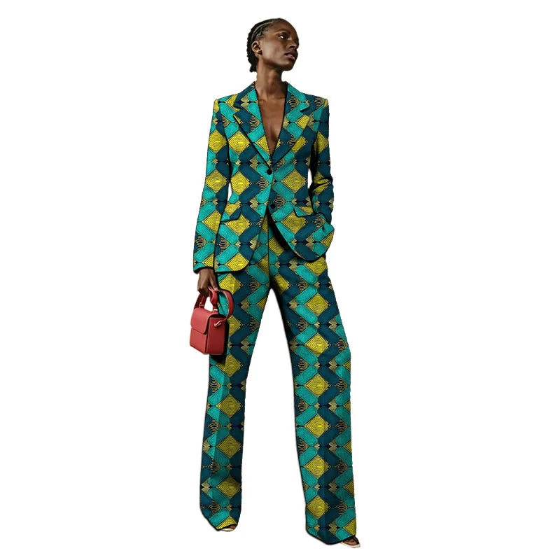 African Couture Women's Suit Ethnic Style Print Female Blazers With Pants Customized Ladies' Gown