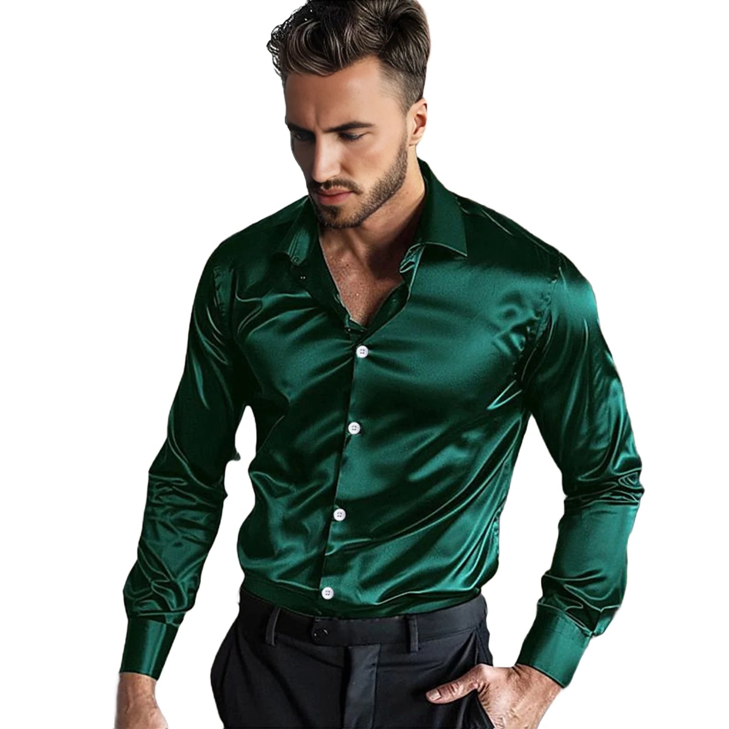 Autumn And Winter Formal Men's Long Sleeve Shirt Luxurious Wrinkle-resistant Non-iron Solid Color Business Casual Ice Silk