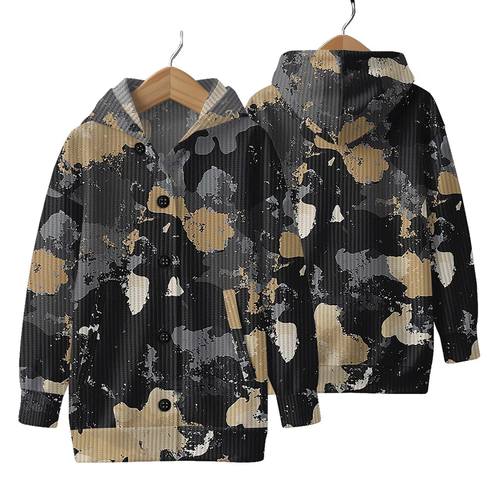Trendy Camouflage Hooded Cardigan Coats Soft Button-Up Front All-Season Comfort for Outdoor & Indoor Wear Durable Casual Style