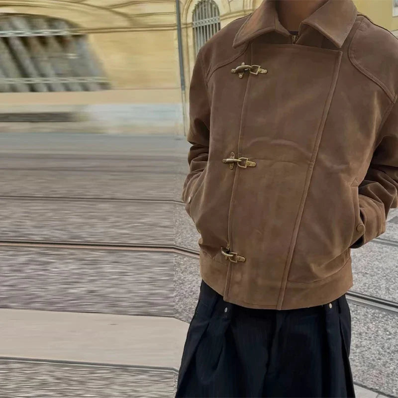 Elegant Metal Button Gender's Coat Fashion Slim Lapel Asymmetry Full Sleeves Couple Short Coat 2026 Spring Chic Streetwear