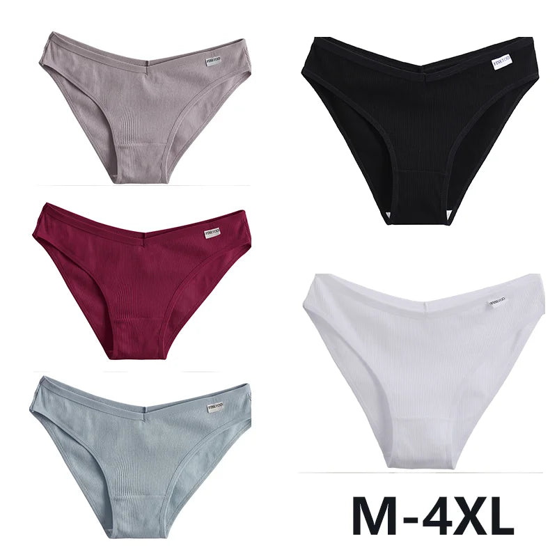5PCS Women Cotton M-4XL Panties Briefs Female Sexy V Wasit Underwear Ladies Underpants Pantys Girls Plus Size Intimates Lingerie