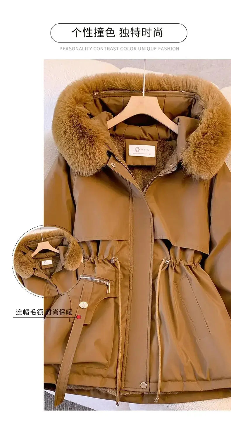 Detachable Pai Overcomes Women's Winter 2026 New Casual Down Cotton Thicken Hooded Coat Female loose Warm Wool Overcoat BAZAARHUBO