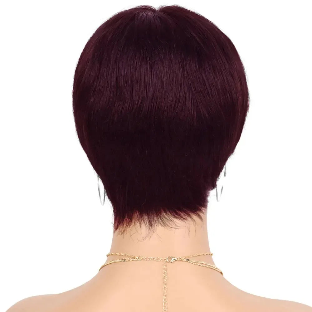 Pixie Cut Wig Human Hair Short Pixie Cut Wigs with Bangs for Black Women Straight Full Machine Made Natural Color